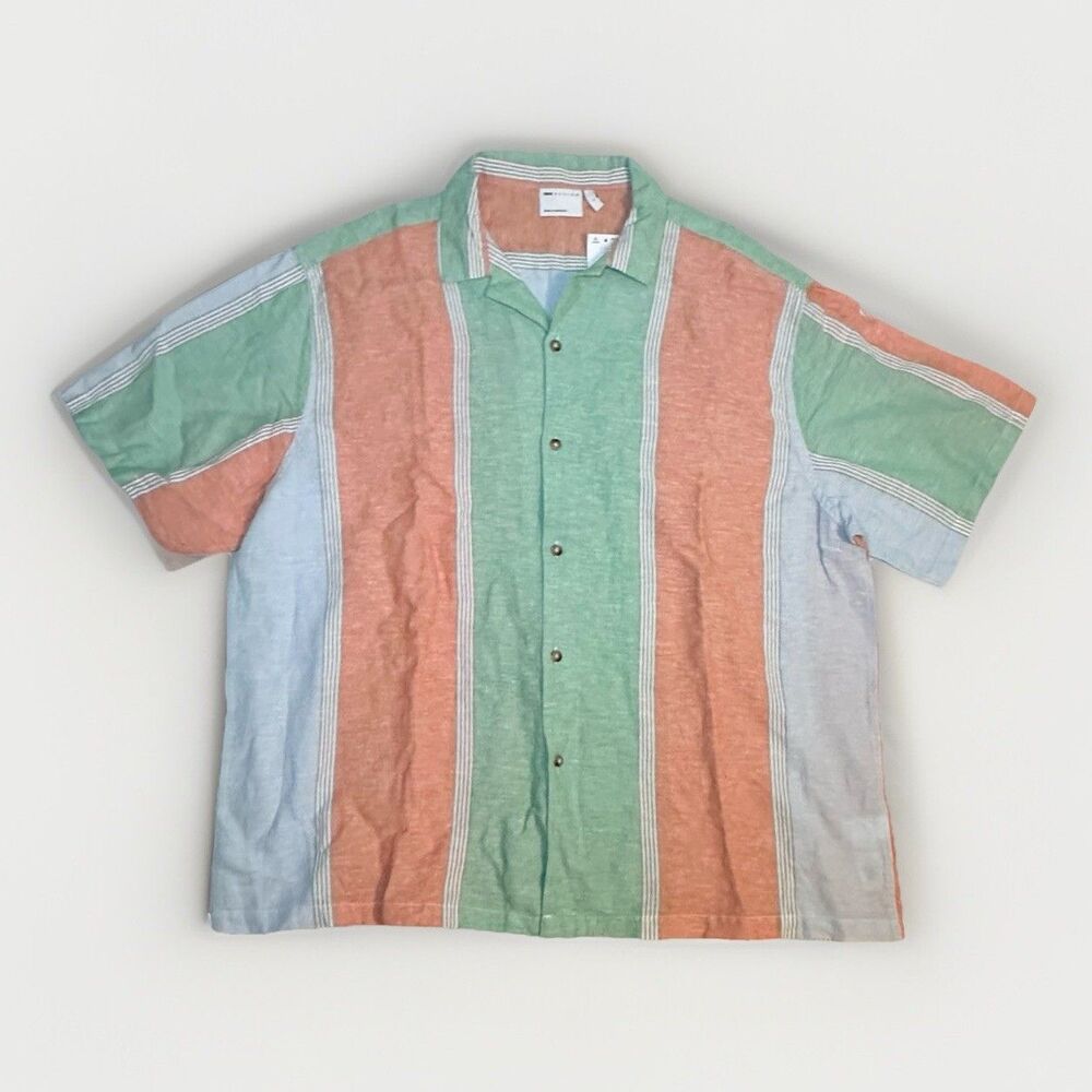 Asos Design Boxy Colorful Stripe Linen Blend Button Up Shirt‎ Men's LARGE NWT